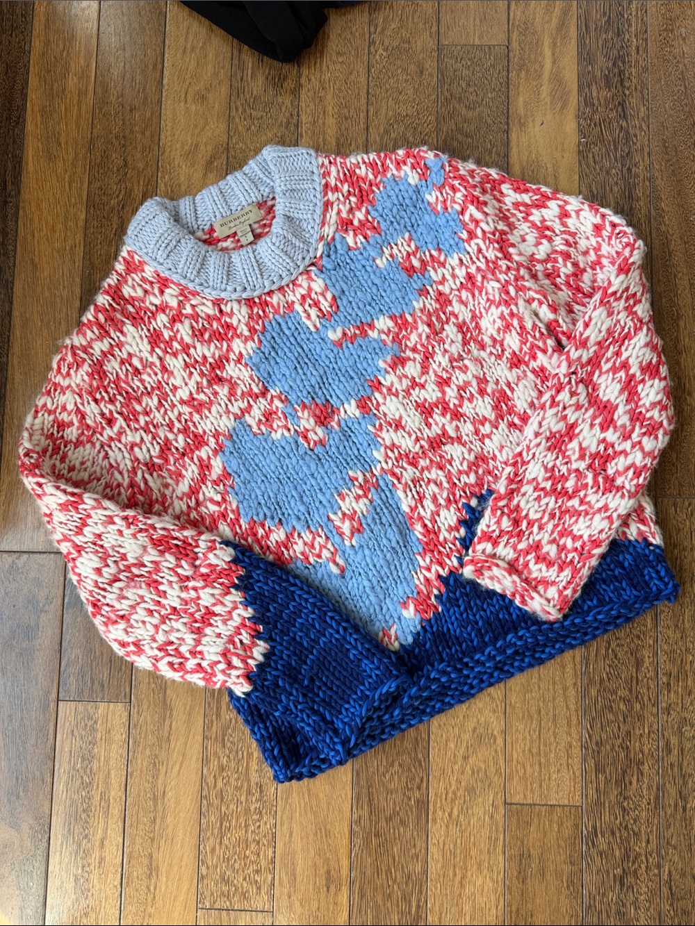 Burberry Red, Light Blue & Navy Marled Crewneck Sweater